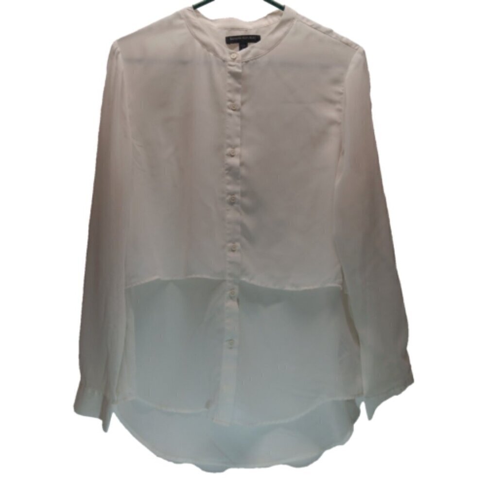 Banana Republic Ladies Petite Large Ivory Sheer Button Up Blouse High Low Hem